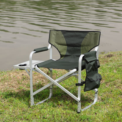 Padded Folding Outdoor Chair With Side Table And Storage Pockets, Lightweight Oversized Directors Chair For Indoor, Outdoor Camping, Picnics And Fishing - Green