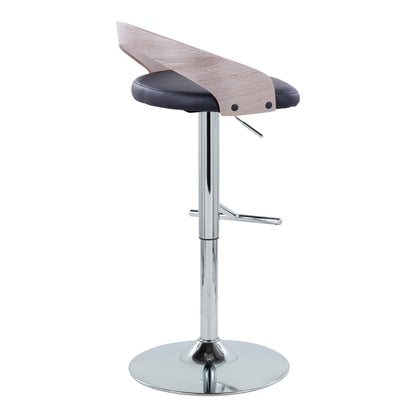 Grotto - Contemporary Adjustable Height Barstool With Swivel With Straight T Footrest (Set of 2) - Chrome / Light Gray / Black