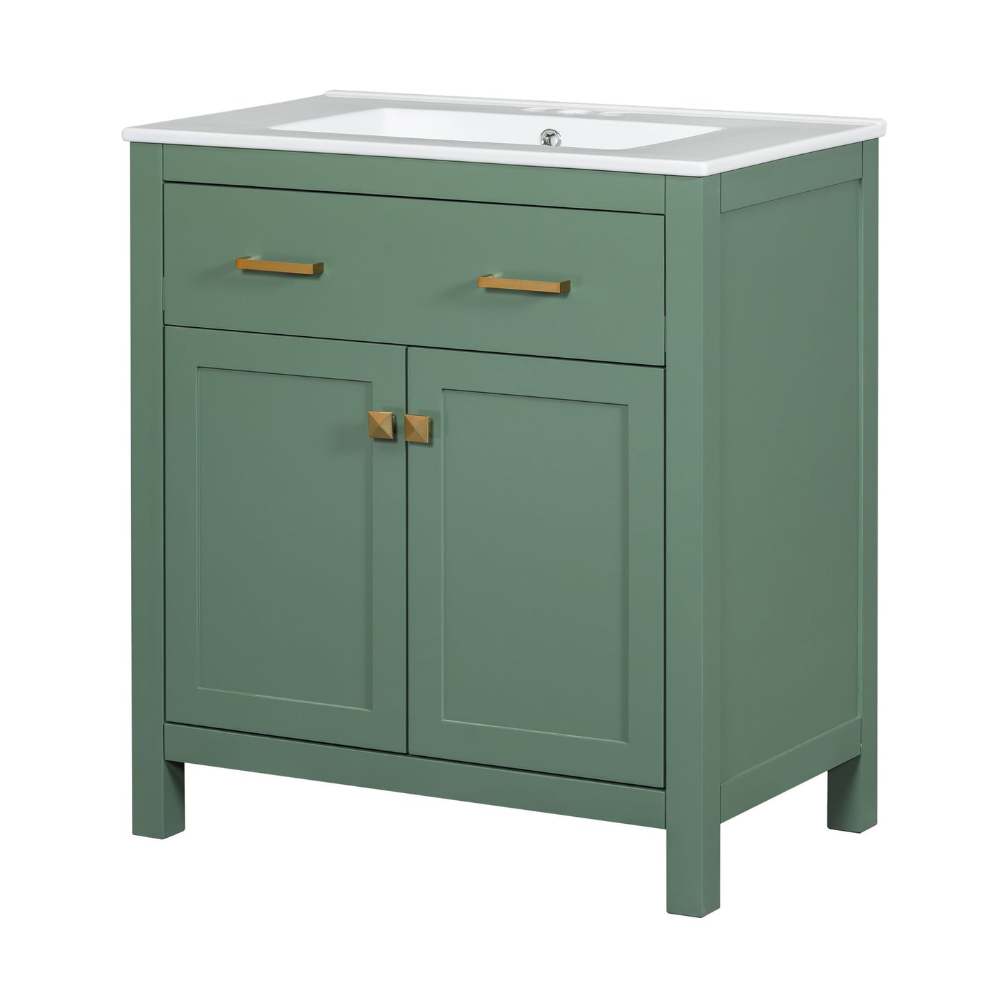 Bathroom Vanity With Ceramic Sink, Modern Single Bathroom Cabinet With 2 Doors And A Shelf, Soft Close Doors - Green