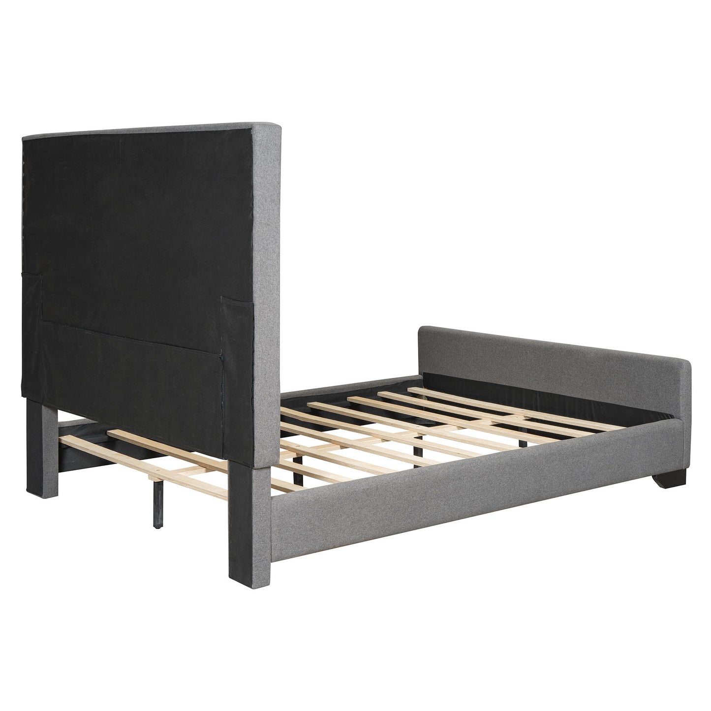 Queen Size Upholstered Bed With Slats Support, No Box Spring Needed - Gray