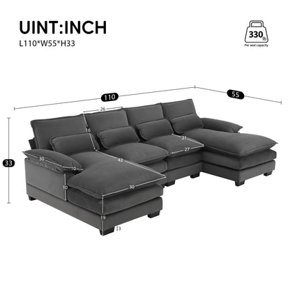 Modern U-Shaped Sectional Sofa With Waist Pillows, 6 Seat Upholstered Symmetrical Sofa Furniture, Sleeper Sofa Couch With Chaise Lounge - Gray