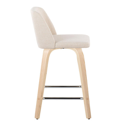 Toriano - Contemporary Fixed Height Counter Stool With Swivel And Square Footrest (Set of 2) - Natural / Cream