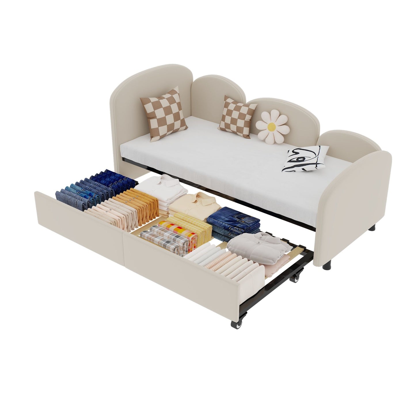 Modern Upholstered Daybed With Twin Size Bed Frames And Storage - Beige