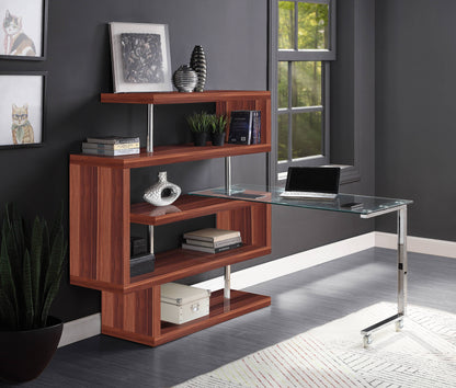 Buck II - Clear Glass, Chrome High Gloss Writing Desk With Shelf - Walnut