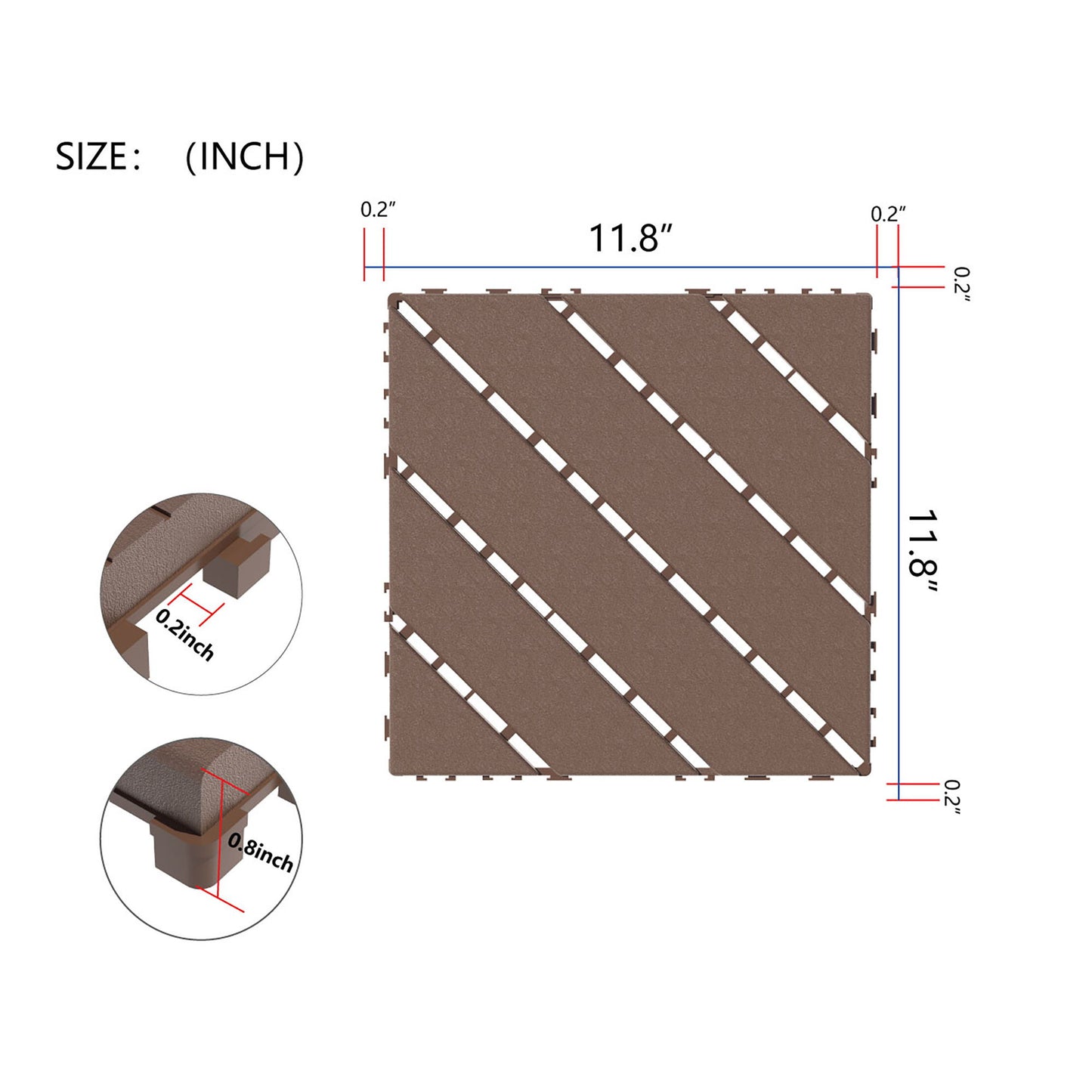 Plastic Interlocking Deck Tiles, 44 Pack, Waterproof Outdoor All Weather Use - Red Brown