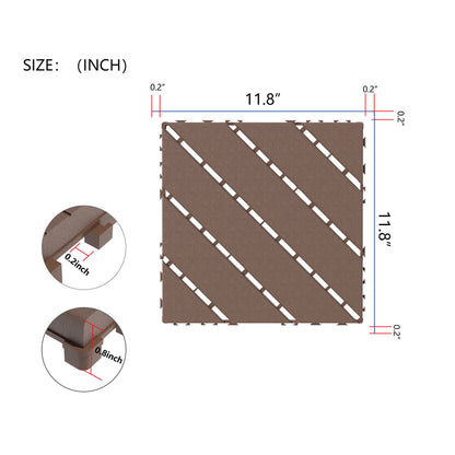 Plastic Interlocking Deck Tiles, 44 Pack, Waterproof Outdoor All Weather Use - Red Brown
