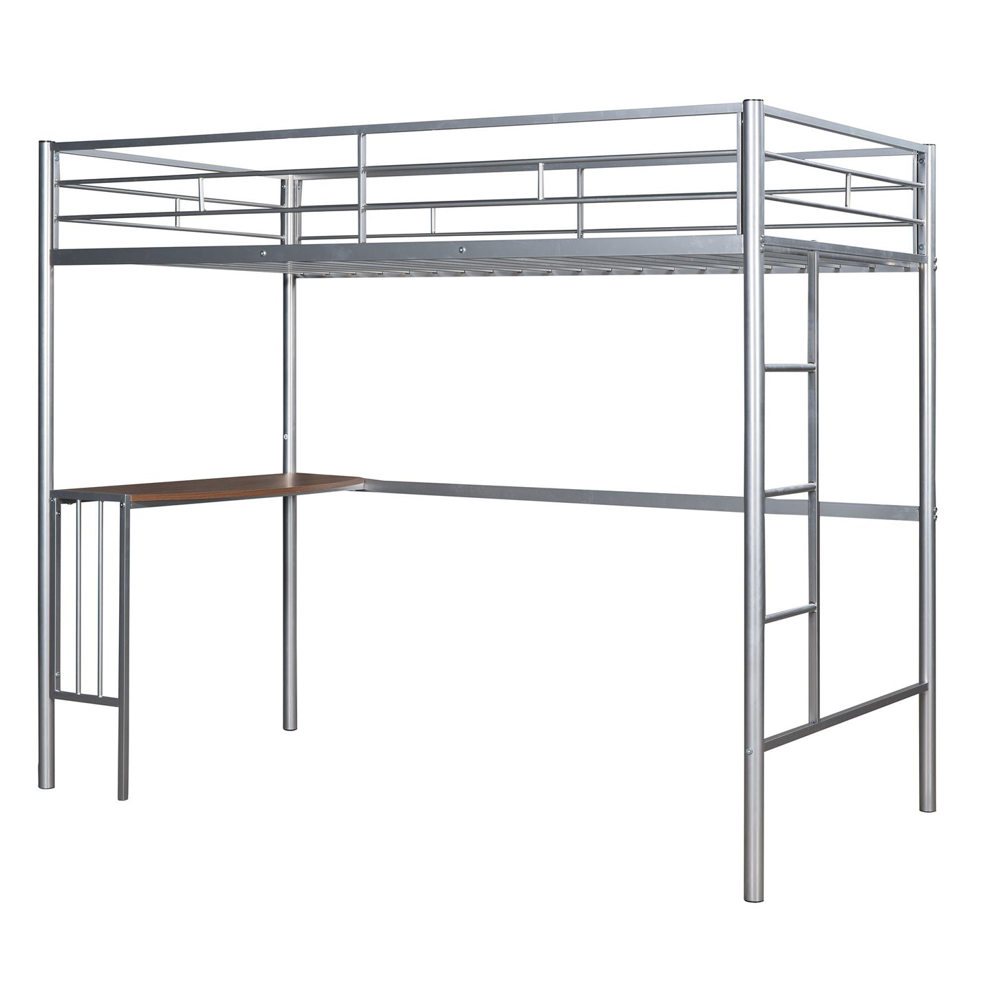 Twin Over Full Bunk Bed With Desk, Ladder And Quality Slats For Bedroom - Silver