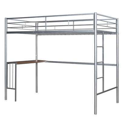 Twin Over Full Bunk Bed With Desk, Ladder And Quality Slats For Bedroom - Silver
