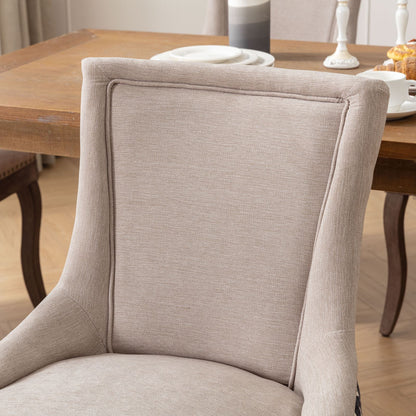 Ultra Side Dining Chair, Thickened Fabric Chairs With Neutrally Toned Solid Wood Legs, Bronze Nail Head, (Set of 2) - Beige / Patterned