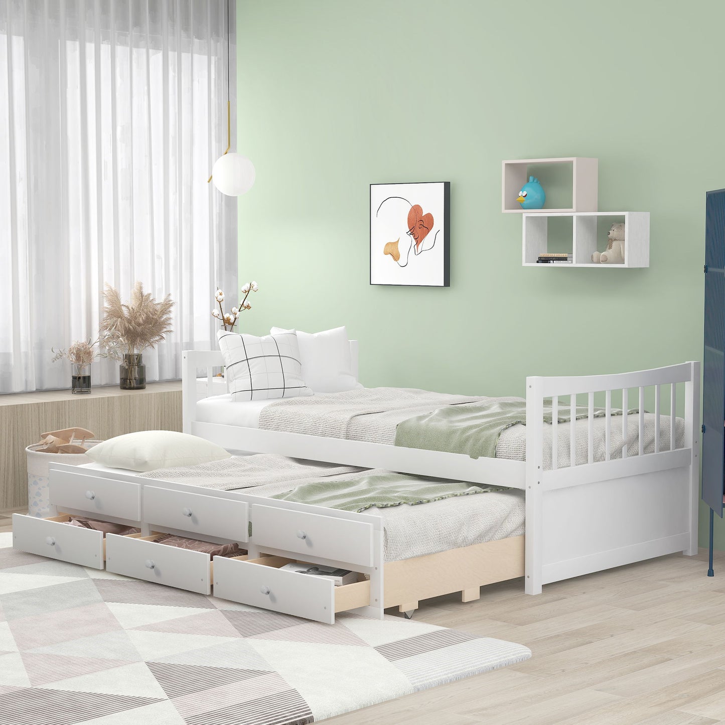 Twin Size Daybed With Trundle And Drawers - White