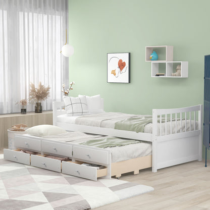Twin Size Daybed With Trundle And Drawers - White