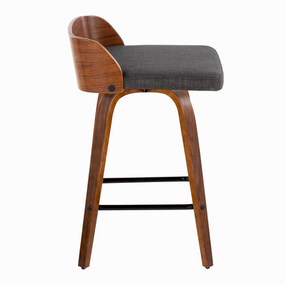 Maya - Mid-Century Modern Fixed Height Counter Stool With Swivel And Square Footrest (Set of 2) - Walnut / Charcoal