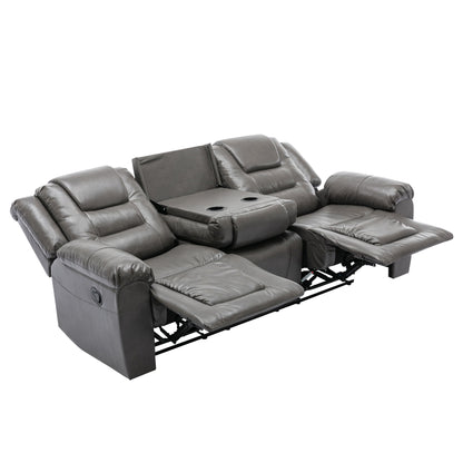 3 Seater Home Theater Recliner Manual Recliner Chair With Two Built-In Cup Holders For Living Room - Gray