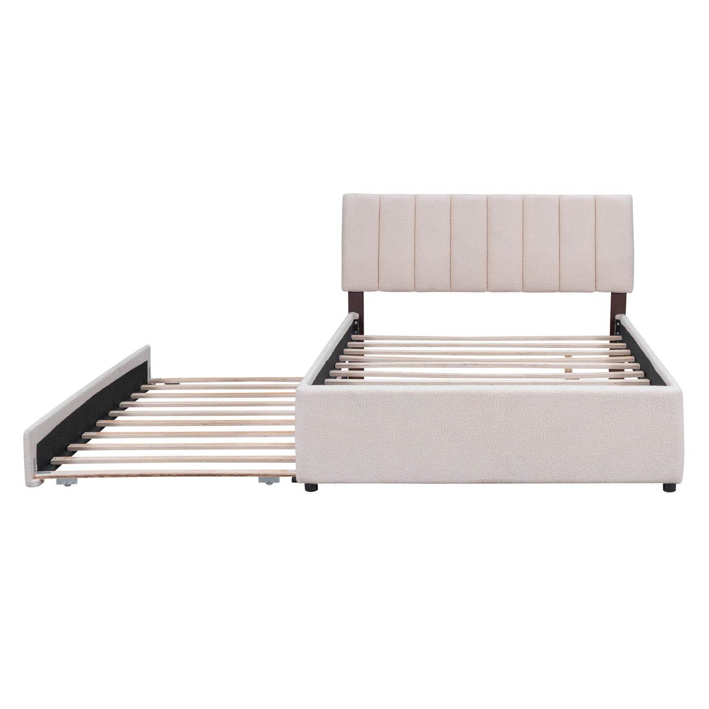 Full Size Upholstered Platform Bed With Twin Size Trundle - Beige
