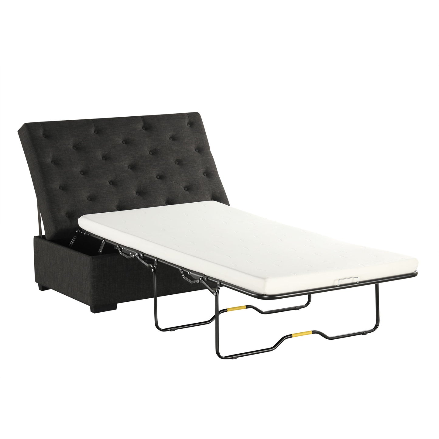 Convertible Ottoman Sleeper With Memory Mattress And Tufted Design, Folding Sofa Bed - Dark Gray Linen