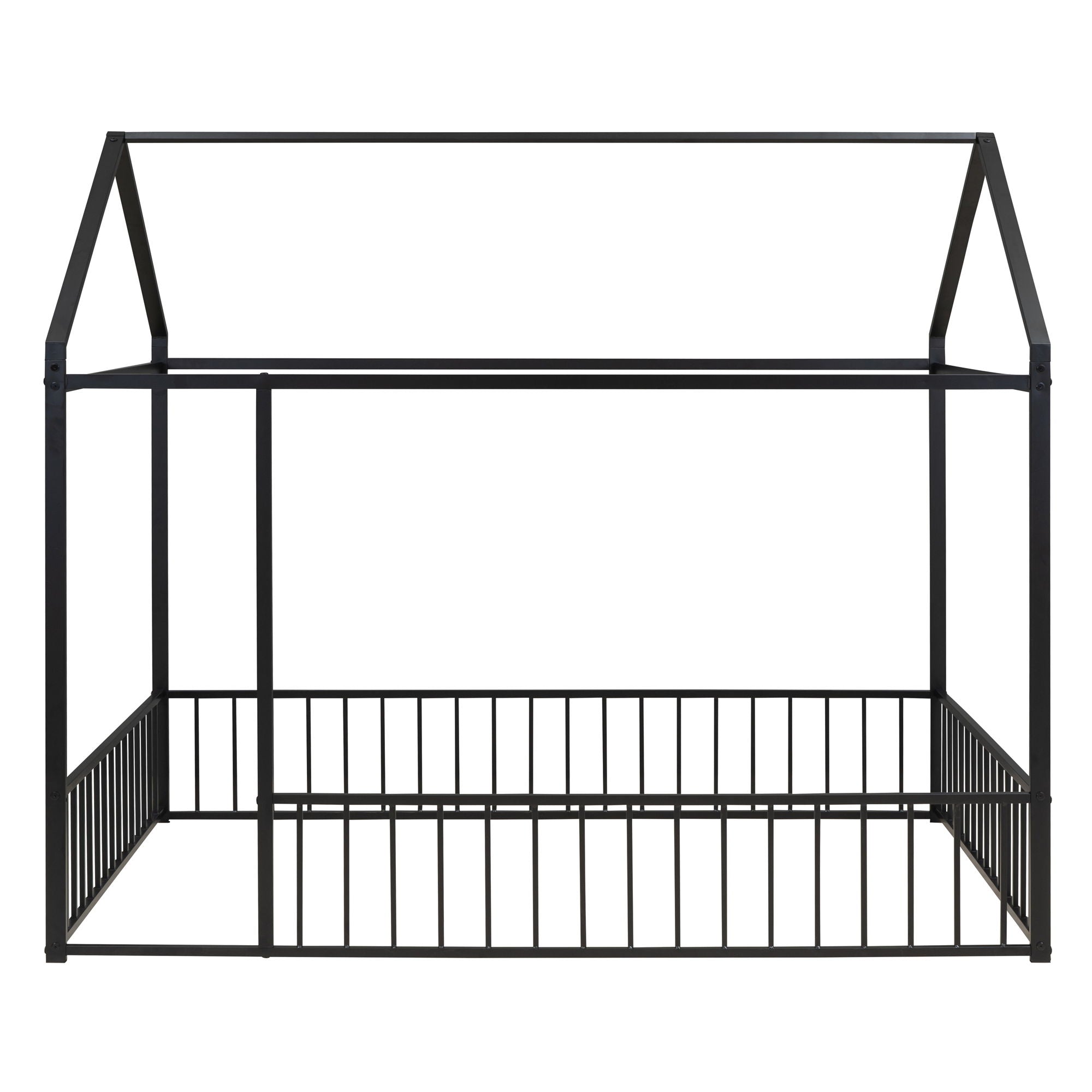 Full Size Bed House Bed Frame With Fence - Black