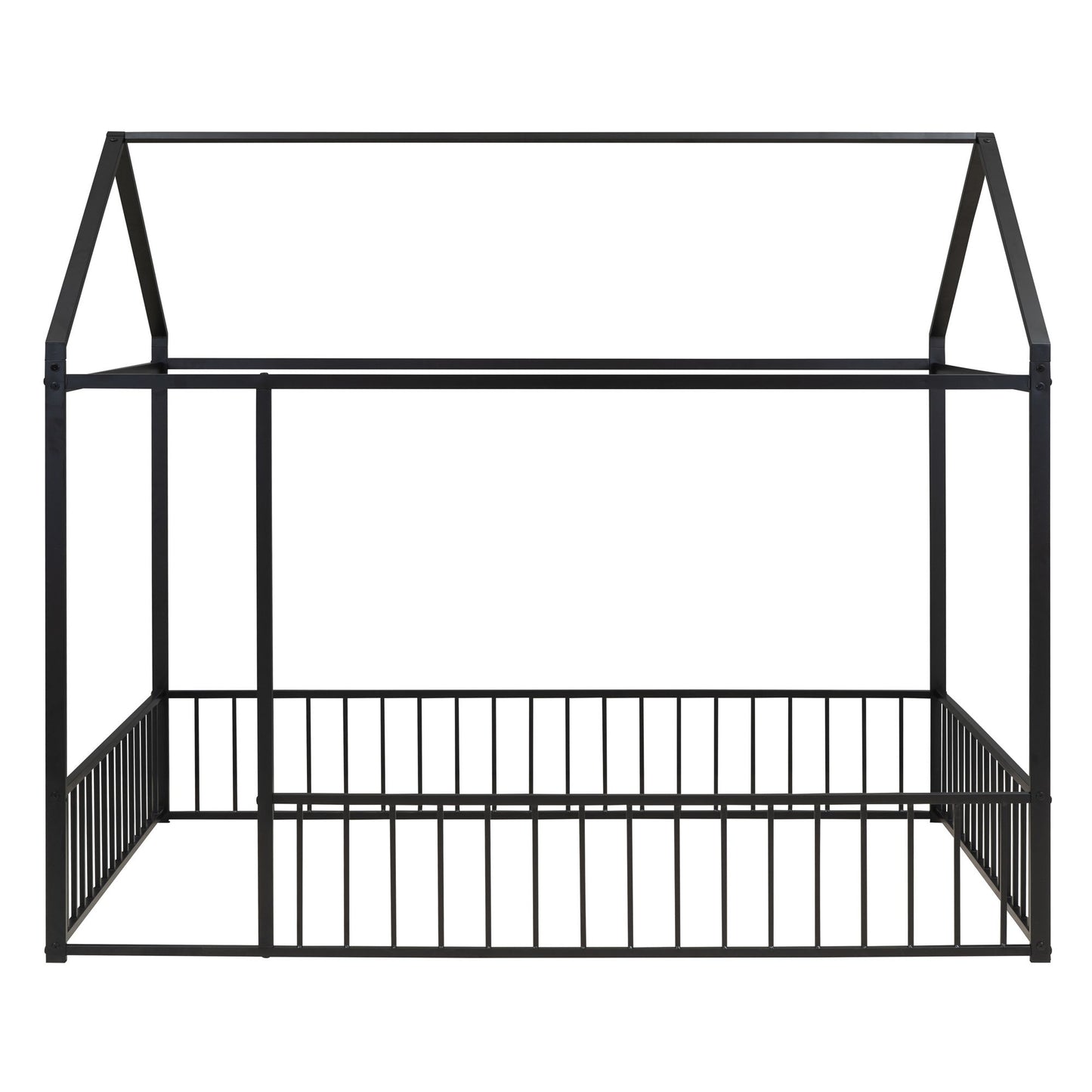 Full Size Bed House Bed Frame With Fence - Black