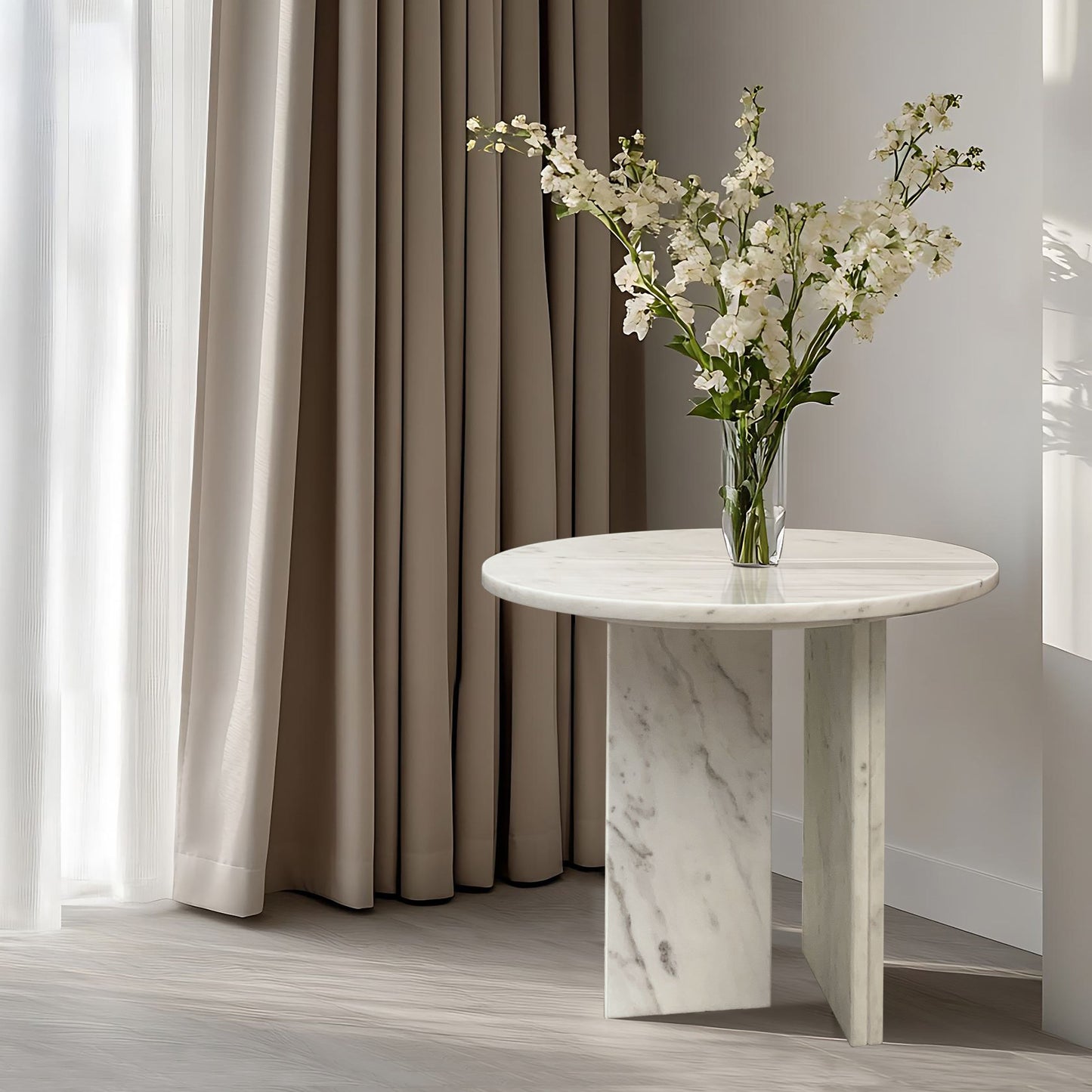 Natural Marble Coffee Table, Snow Mountain, Semi Polished Surface - White