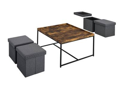 Vinny - Wood Grain 5 Piece Coffee Table Set With Raised Edges (Set of 5) - Weathered Oak