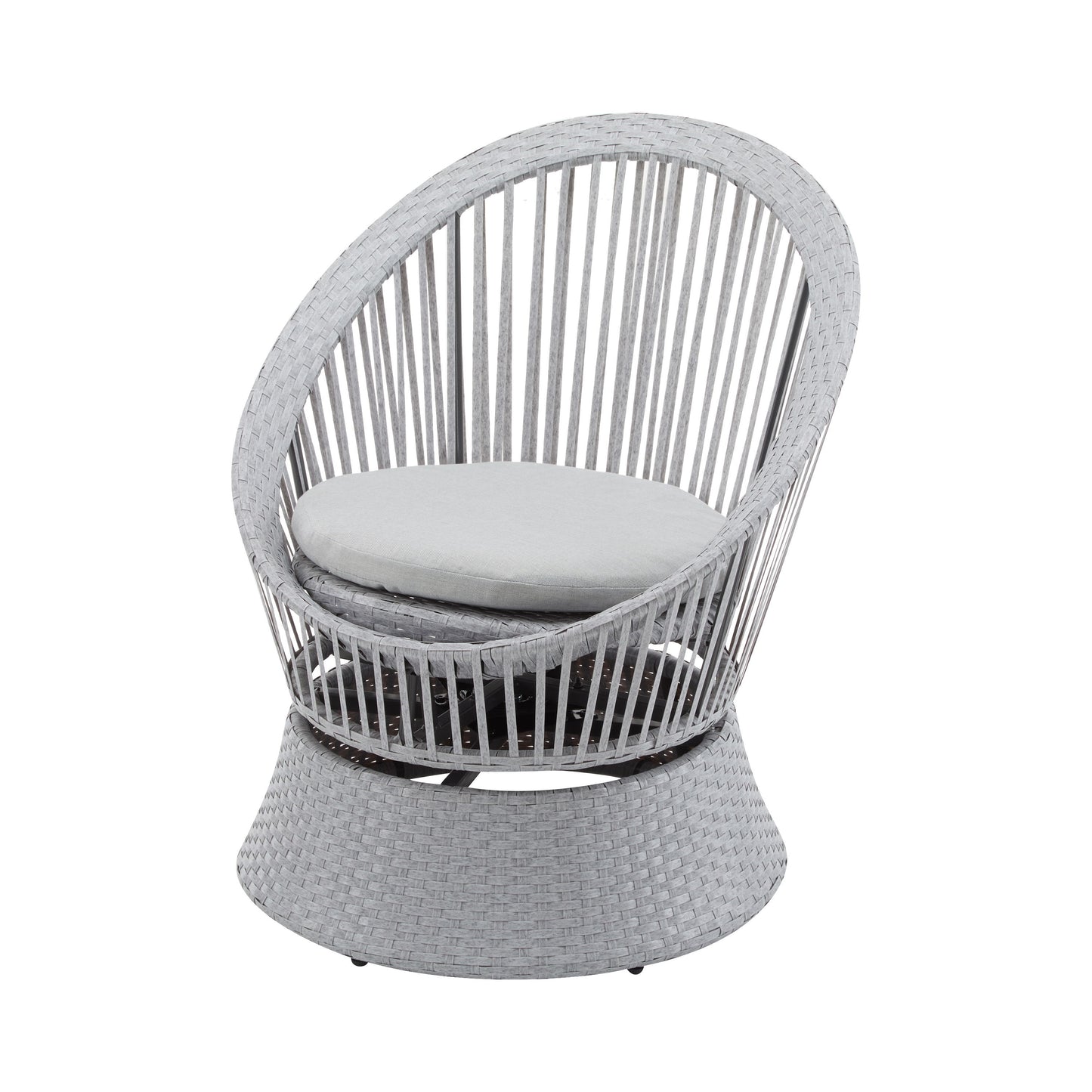Modern Silver Swivel Wicker Lounge Chair With Xianrattan And Iron Frame, Stylish Round Design - Silver Gray