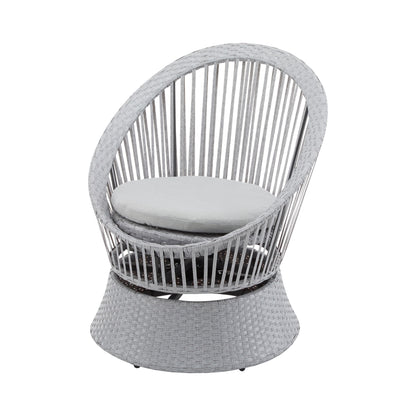 Modern Silver Swivel Wicker Lounge Chair With Xianrattan And Iron Frame, Stylish Round Design - Silver Gray