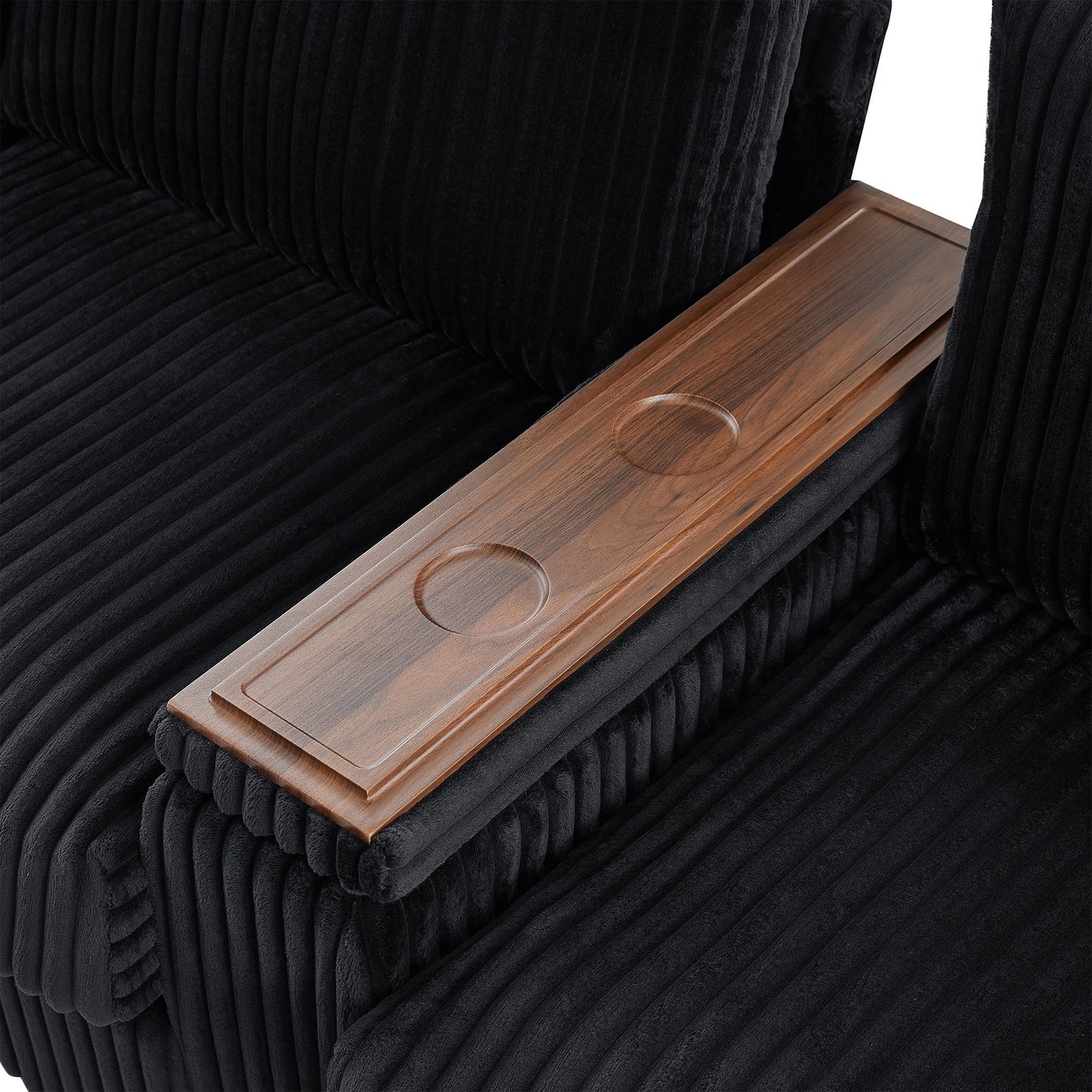 Modern 4 Seater Corduroy Sofa Couch With USB Ports And Hidden Storage - Black