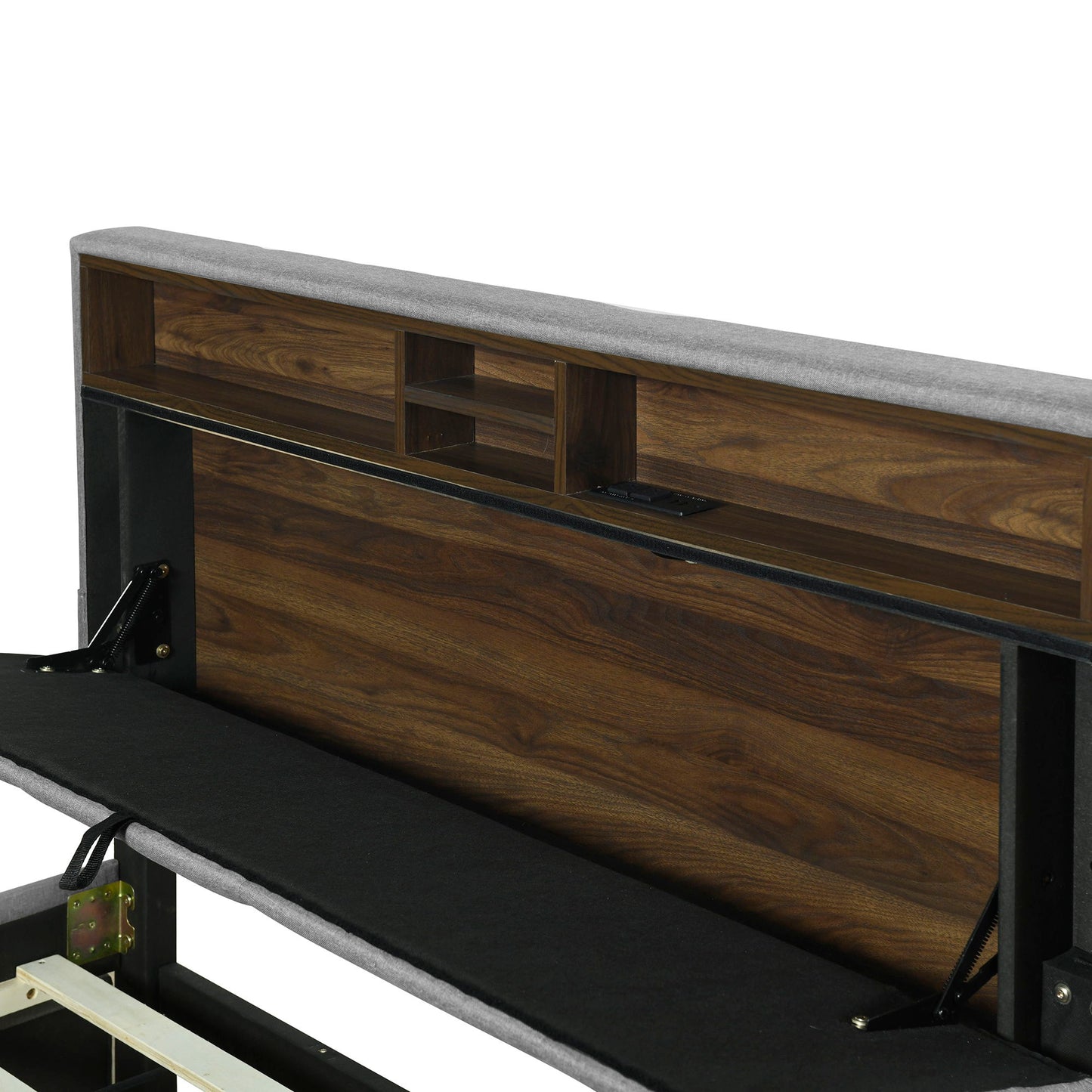 Full Size Upholstered Platform Bed With Storage Headboard, Twin Size Trundle & 2 Drawers And A Set Of Sockets & USB Ports - Gray