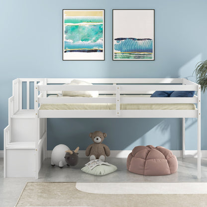 Loft Bed With Staircase - White