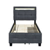 Twin Size Upholstered Platform Bed With LED Frame And 2 Drawers - Gray