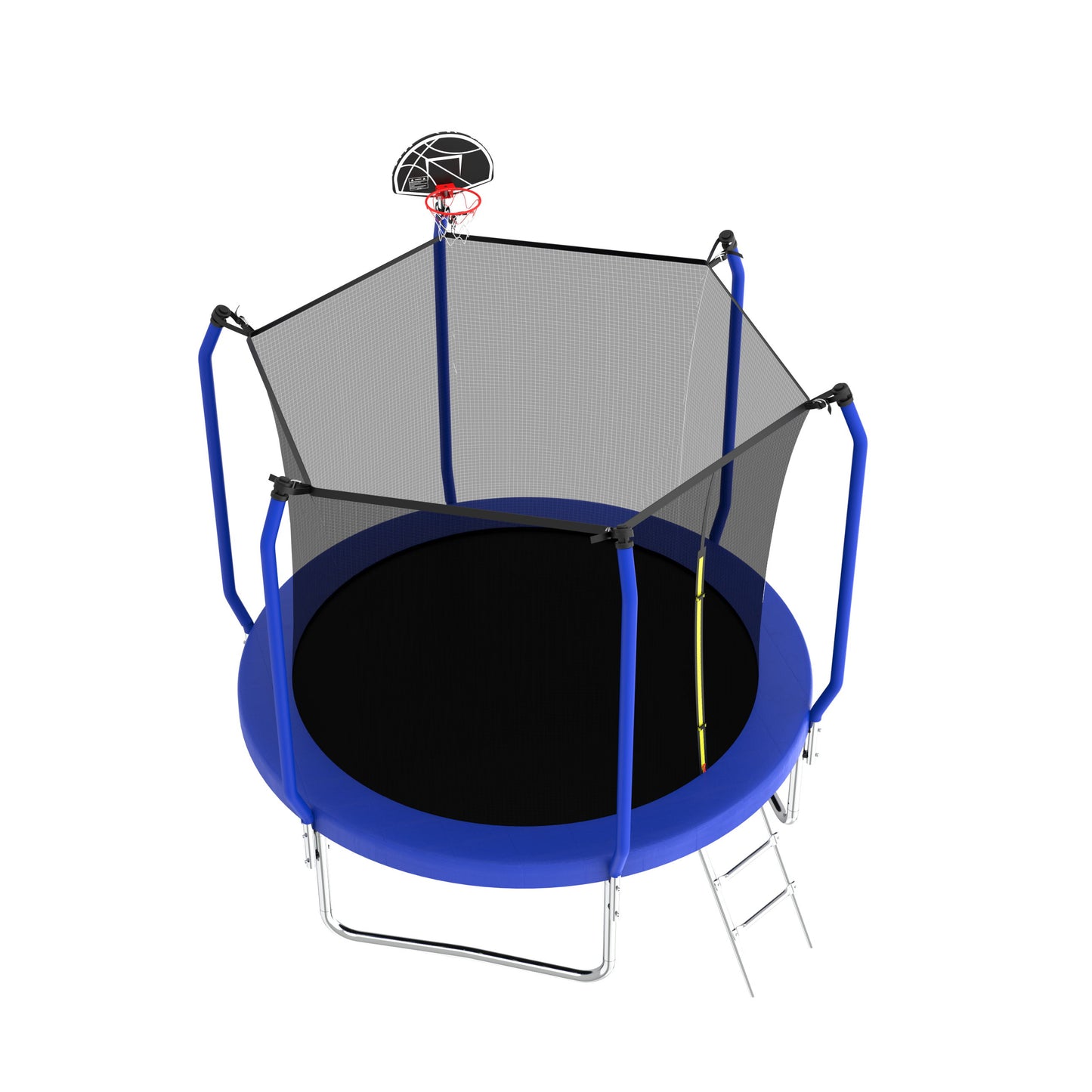 8Ft Trampoline With Basketball Hoop, Astm Approved Reinforced Type Outdoor Trampoline With Enclosure Net - Blue