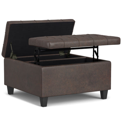 Harrison - Small Square Coffee Table Storage Ottoman - Distressed Brown