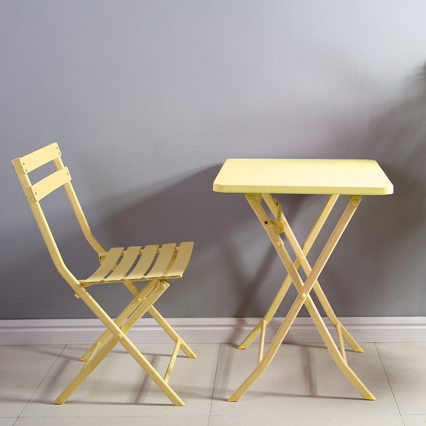 3 Piece Patio Bistro Set Of Foldable Square Table And Chairs - Yellow