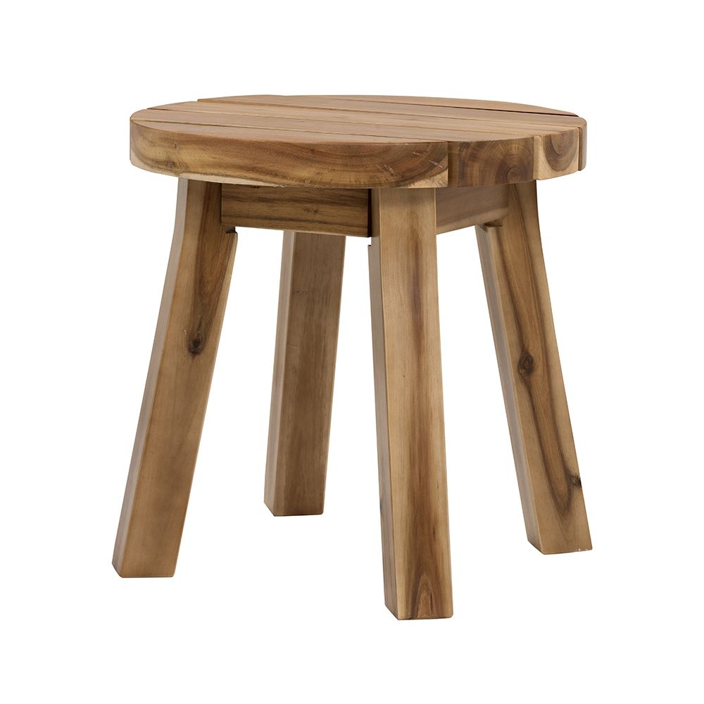 Round Side Table, Solid Wood - Natural Wood / Brown