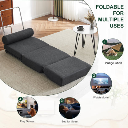 Single Sofa Chair Foldable Single Sofa Bed With Pillow, Portable Foldable Sofa Bed, Leisure Sofa Chair, Easy To Store, Made Of Breathable And Wearable Linen - Dark Gray