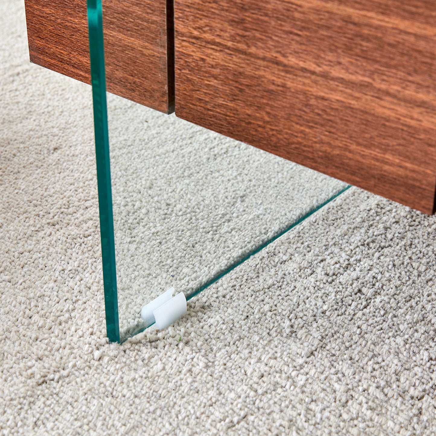 Modern 2 Tier Coffee Table With Drawer Clear Tempered Glass, Multifunctional Storage - Transparent / Wood