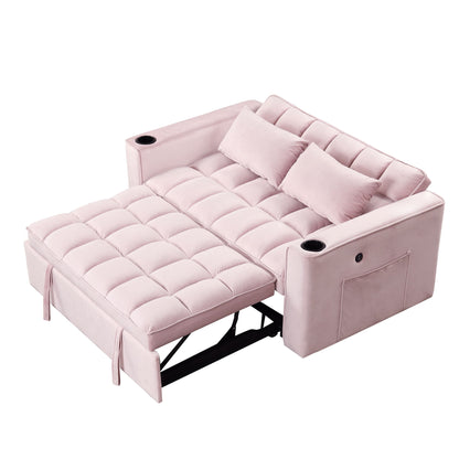 Multi Functional Sofa Bed With Cup Holder And USB Port For Living Room Or Apartments - Pink