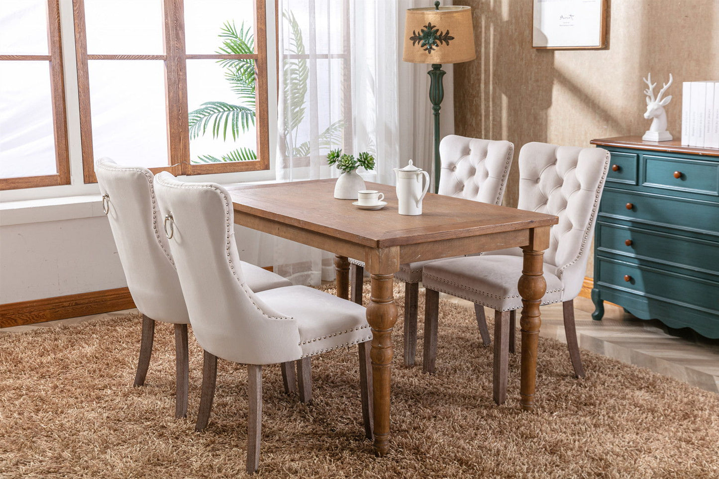 Nikki - Modern, High-End Tufted Solid Wood Contemporary Velvet Upholstered Dining Chair With Wood Legs Nailhead Trim (Set of 2) - Beige