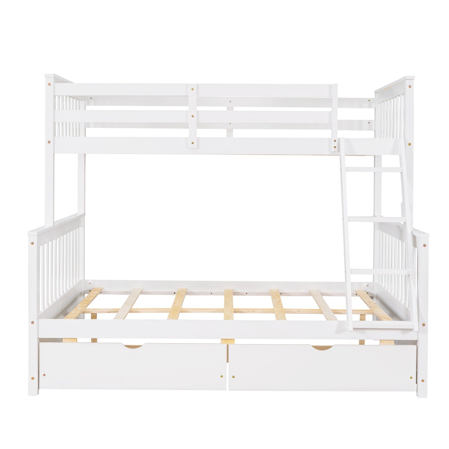 Twin Over Full Bunk Bed With Ladders And Two Storage Drawers - White