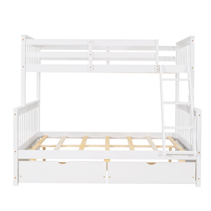 Twin Over Full Bunk Bed With Ladders And Two Storage Drawers - White