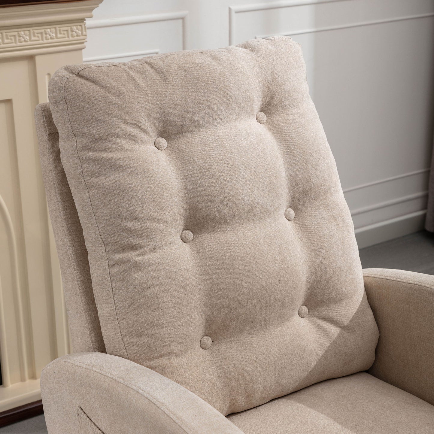 Accent Rocking Chair With Footrest High Back Rubber Wood Rocking Legs Bedroom Living Space - Beige