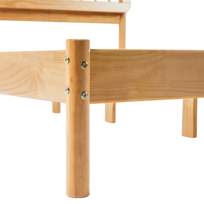 Mid-Century Modern Solid Wood Queen Spindle Bed - Natural Pine