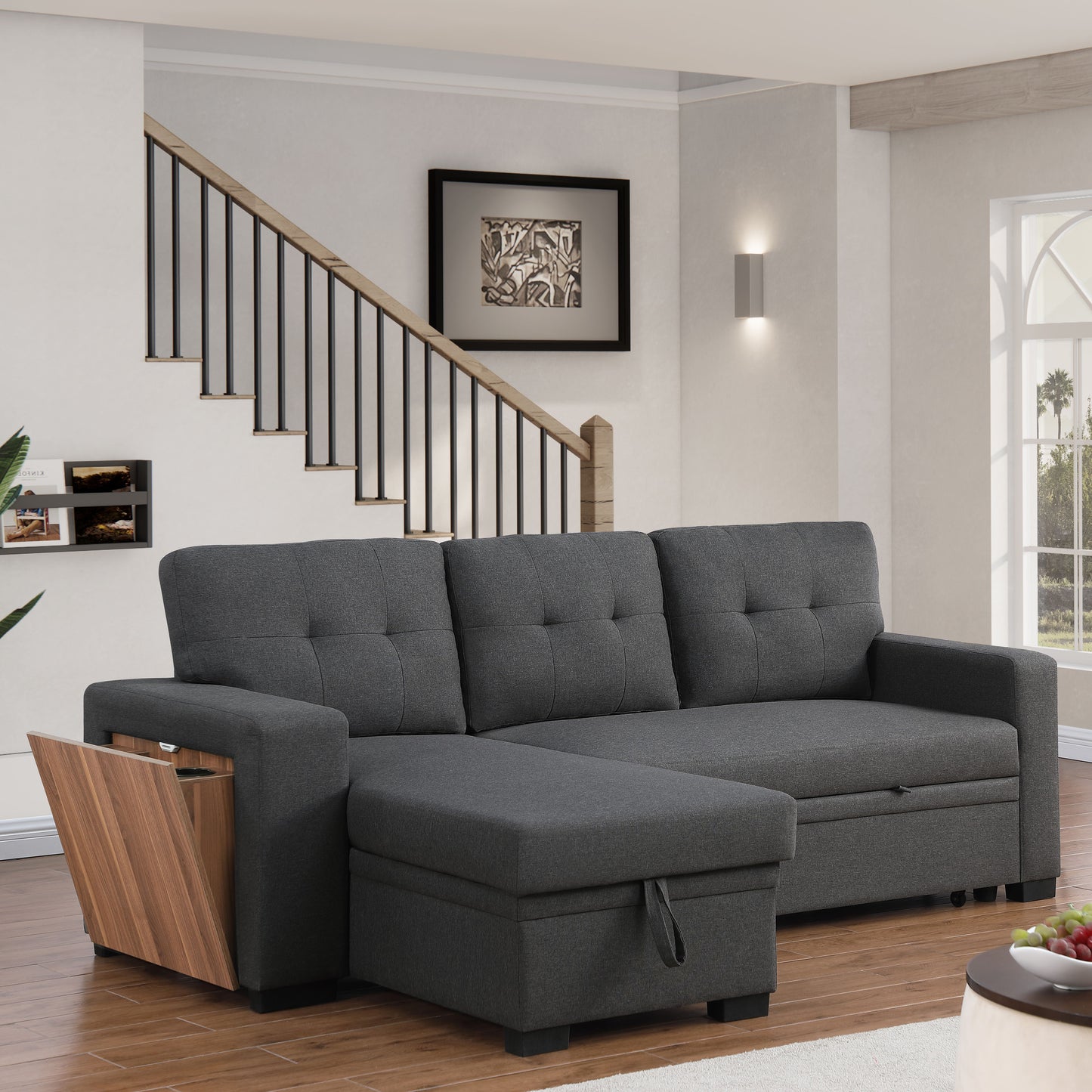3 Piece Upholstered Sectional - Dark Gray