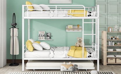 Full Over Full Metal Bunk Bed With Trundle - White