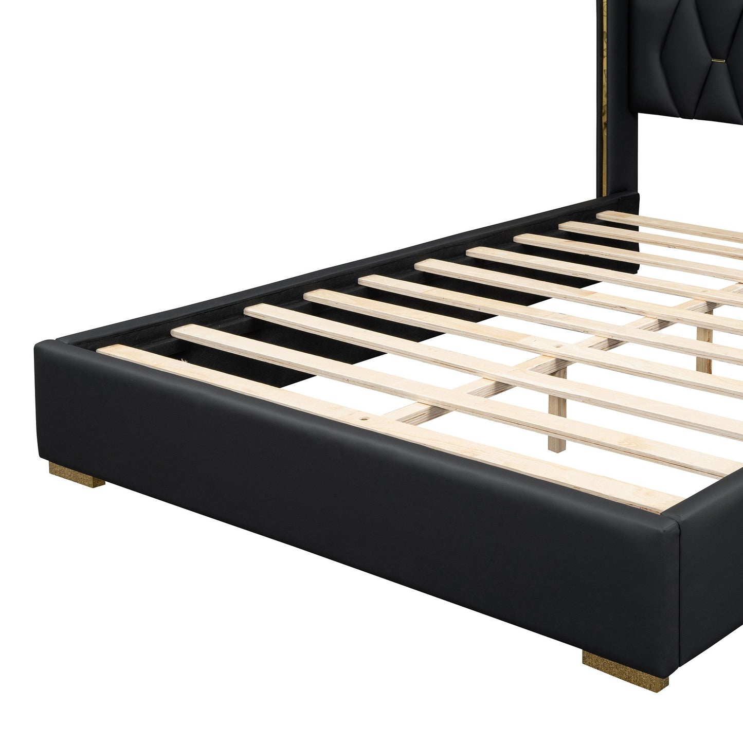 Full Size Upholstered Platform Bed With Strips - Black