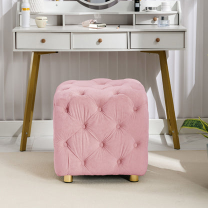 Modern Velvet Upholstered Ottoman, Exquisite Small End Table, Soft Foot Stool, Dressing Makeup Chair, Comfortable Seat For Living Room, Bedroom, Entrance - Pink