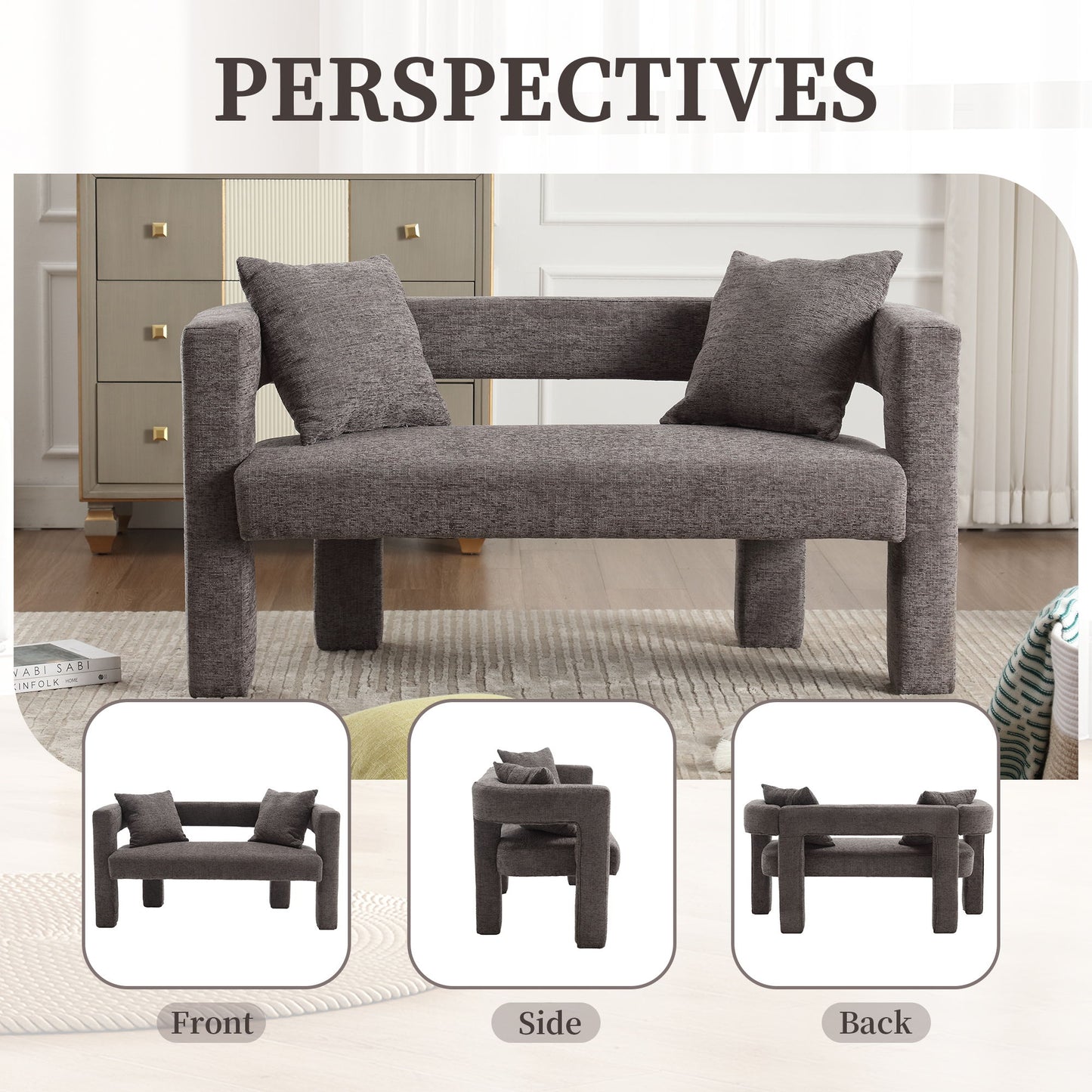 Modern Loveseat Sofa, Comfy Upholstered 2 Seater Sofa, Small Loveseat Accent Couch For Leisure Areas - Gray