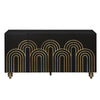 4 Door Cabinet Modern Fluted Sideboard Buffet With Storage, Curve Element With Strict Lines - Black