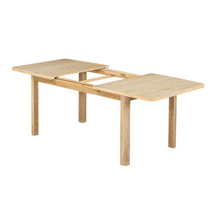 Topmax - Rustic Extendable Dining Table Set With Removable Leaf, 6 Upholstered Armless Dining Chairs And 2 Padded Arm Chairs, 9 Pieces - Natural