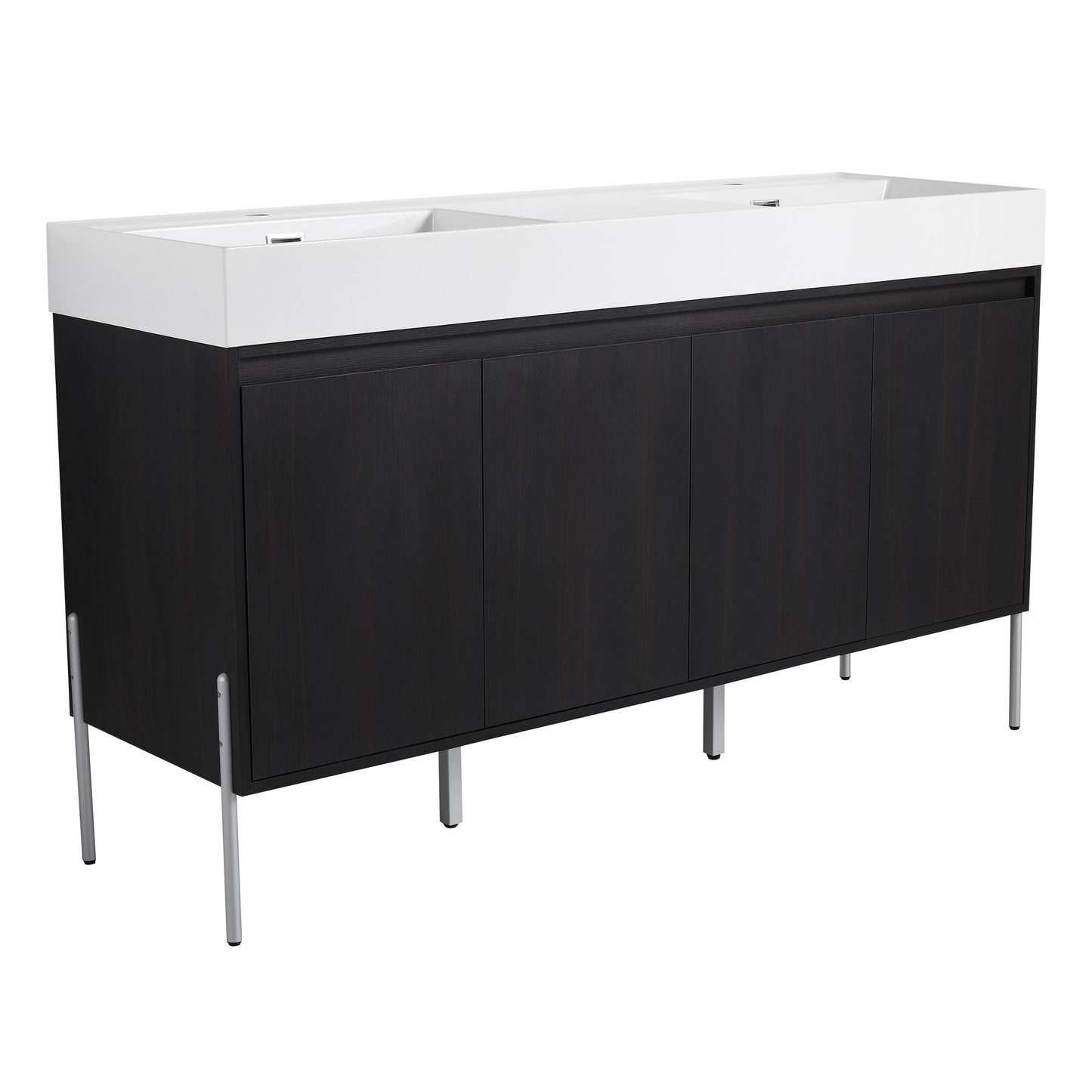 Deluxe 60" Freestanding Bathroom Vanity With Resin Double Sink - Dark Oak