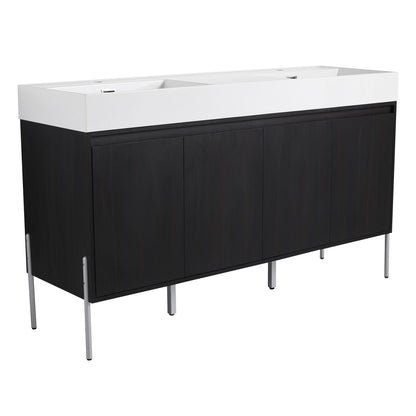 Deluxe 60" Freestanding Bathroom Vanity With Resin Double Sink - Dark Oak